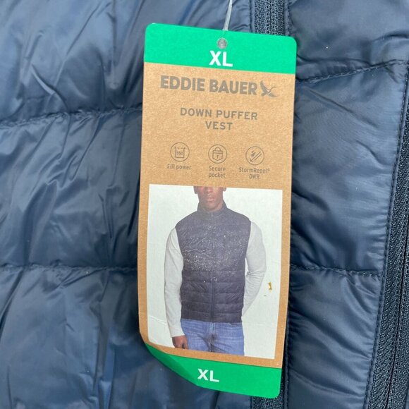 NEW Eddie Bauer Men's XL Down Puffer Vest Navy Full Zip Mock neck - Picture 6 of 8